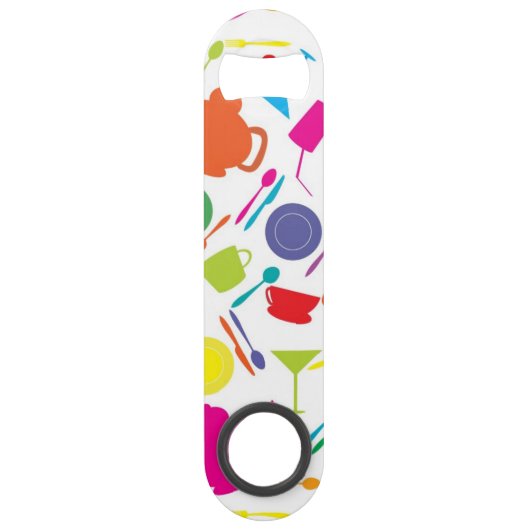 Patroon met gekleurde keukenspullen speed flessenopener (Voorkant)