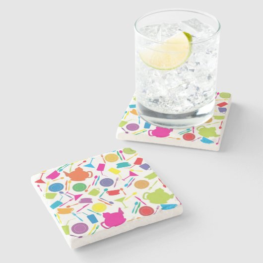 Patroon met gekleurde keukenspullen stenen onderzetter (Zijkant)
