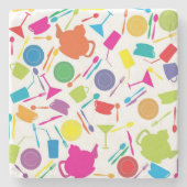 Patroon met gekleurde keukenspullen stenen onderzetter (Voorkant)