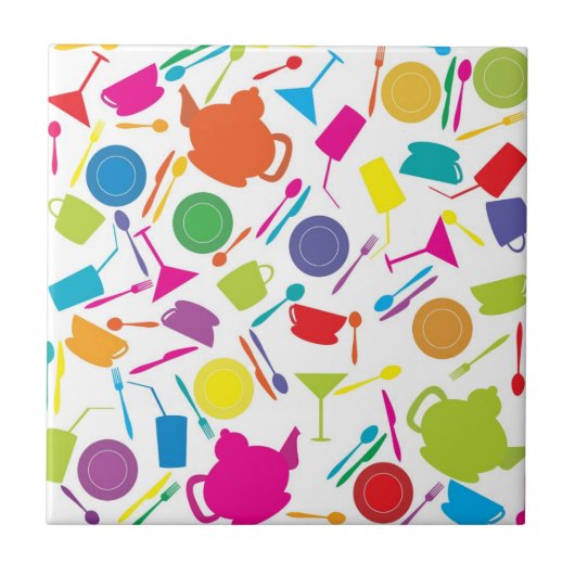 Patroon met gekleurde keukenspullen tegeltje (Voorkant)