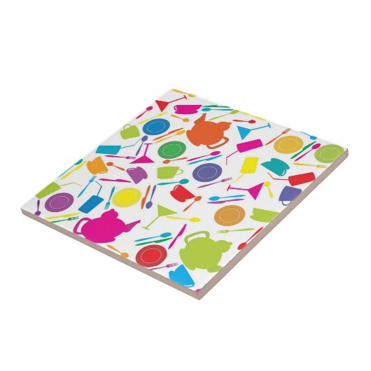 Patroon met gekleurde keukenspullen tegeltje (Zijkant)