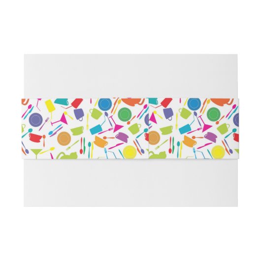 Patroon met gekleurde keukenspullen uitnodigingen wikkel (Achterkant Voorbeeld)