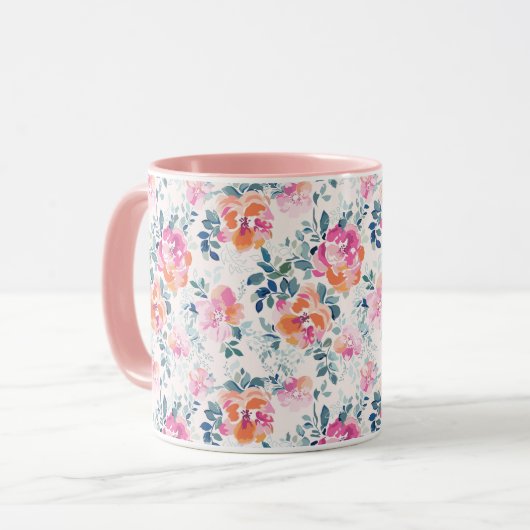 Patroon met geschilde Rozen Mok (Voorkant links)