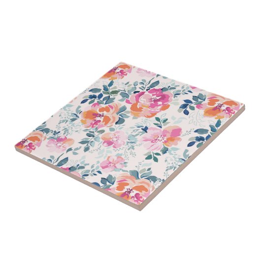 Patroon met geschilde Rozen Tegeltje (Zijkant)