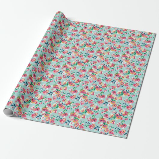 Patroon met geverfde bloemen cadeaupapier (Uitgerold)
