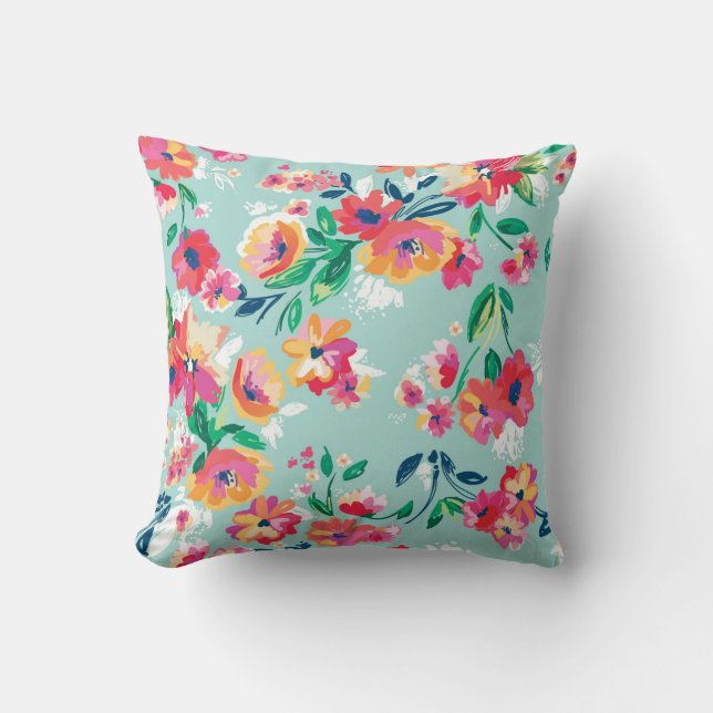 Patroon met geverfde bloemen kussen (Voorkant)