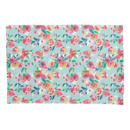 Patroon met geverfde bloemen kussensloop (Voorkant-Links)