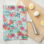 Patroon met geverfde bloemen theedoek (Quarter Fold)