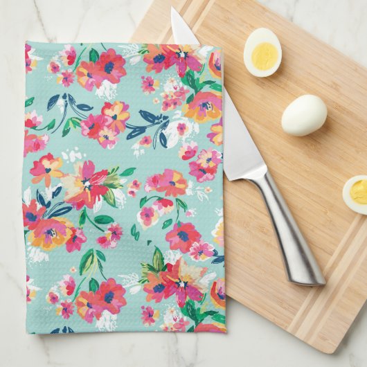 Patroon met geverfde bloemen theedoek (Quarter Fold)