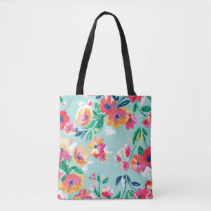 Patroon met geverfde bloemen tote bag