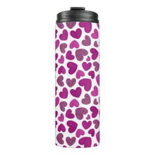 Patroon met geverfde harten - magenta & glitter thermosbeker
