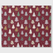 Patroon met gevlekte kerstbomen in Maroon Cadeaupapier (Vlak)