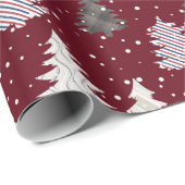 Patroon met gevlekte kerstbomen in Maroon Cadeaupapier (Rol Hoek)