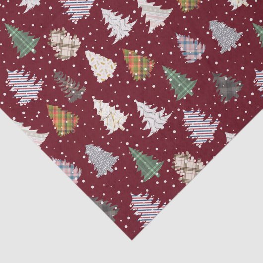 Patroon met gevlekte kerstbomen in Maroon Tissuepapier (Detail)