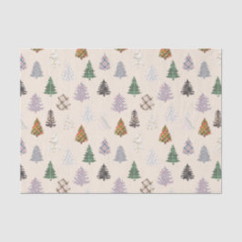 Patroon met gevlekte kerstbomen op Cream Tissuepapier