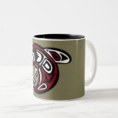 Patroon met gouden en rode dolfijnen tweekleurige koffiemok (Voorkant rechts)