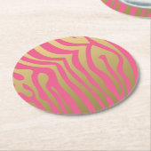 Patroon met gouden en roze zebrastripes ronde kartonnen onderzetter (Gebogen)