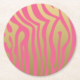 Patroon met gouden en roze zebrastripes ronde kartonnen onderzetter