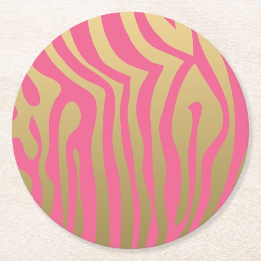 Patroon met gouden en roze zebrastripes ronde kartonnen onderzetter (Voorkant)