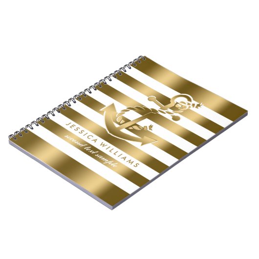 Patroon met gouden en witte strepen met anker notitieboek (Linkerzijde)