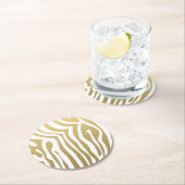 Patroon met gouden en witte zebrastripes ronde kartonnen onderzetter (Insitu)