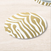 Patroon met gouden en witte zebrastripes ronde kartonnen onderzetter (Gebogen)