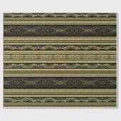 Patroon met gouden en zwarte  lintstripes cadeaupapier (Vlak)
