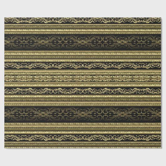 Patroon met gouden en zwarte  lintstripes cadeaupapier (Vlak)