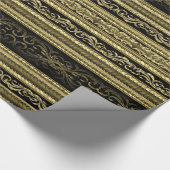 Patroon met gouden en zwarte  lintstripes cadeaupapier (Hoek)