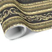 Patroon met gouden en zwarte  lintstripes cadeaupapier (Rol Hoek)