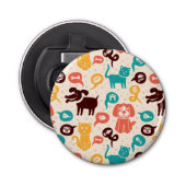 Patroon met grappige katten en honden button flesopener (Voorkant)