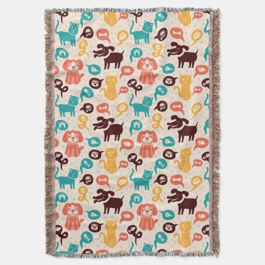Patroon met grappige katten en honden deken (Voorkant Verticaal)
