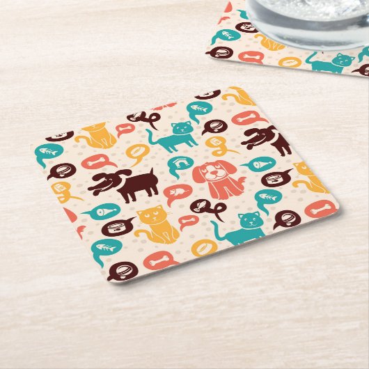 Patroon met grappige katten en honden kartonnen onderzetters (Schuin)