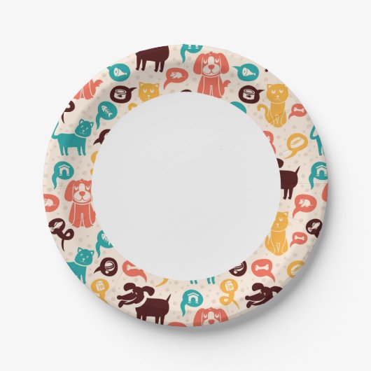 Patroon met grappige katten en honden papieren bordje (Voorkant)