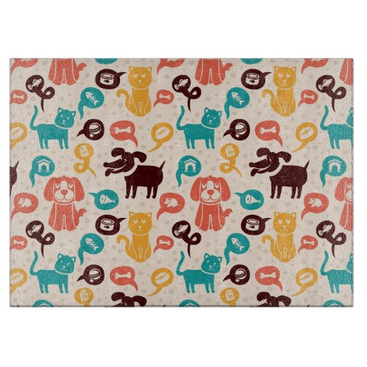 Patroon met grappige katten en honden snijplank (Voorkant)