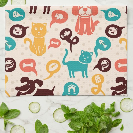 Patroon met grappige katten en honden theedoek (Gevouwen)