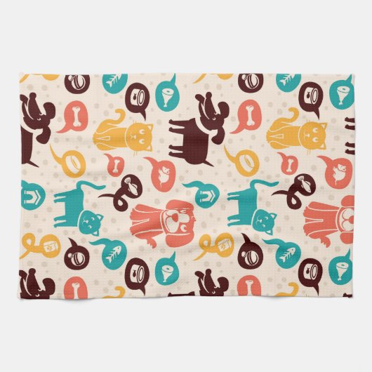 Patroon met grappige katten en honden theedoek (Horizontaal)