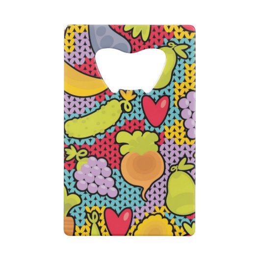 Patroon met groenten en fruit creditkaart flessenopener (Achterkant)