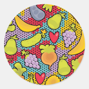 Patroon met groenten en fruit ronde sticker