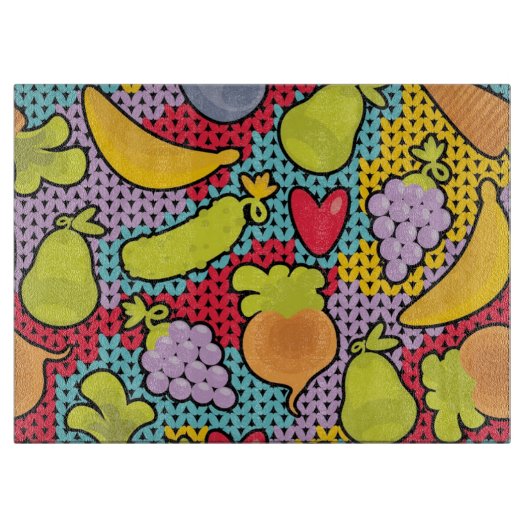 Patroon met groenten en fruit snijplank (Voorkant)