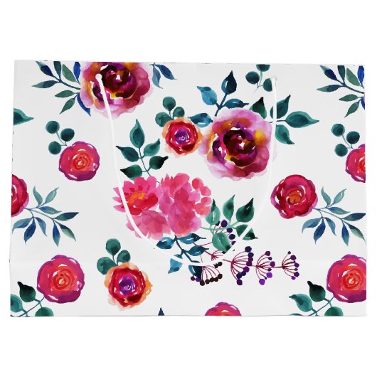 patroon met handbeschilderde rode en roze rozen groot cadeauzakje (Achterkant)