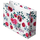 patroon met handbeschilderde rode en roze rozen groot cadeauzakje (Voorkant Gekanteld)