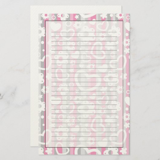 Patroon met hart en bloemen briefpapier (Voorkant / Achterkant)