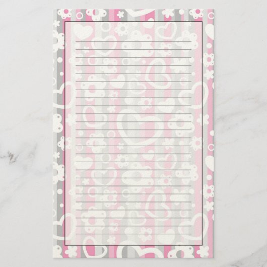 Patroon met hart en bloemen briefpapier (Voorkant)