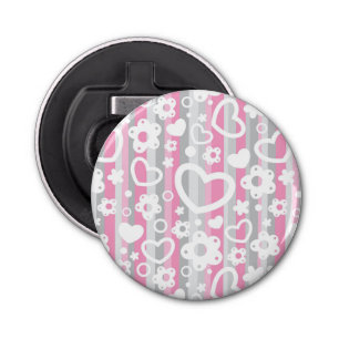 Patroon met hart en bloemen button flesopener