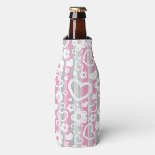 Patroon met hart en bloemen flesjeskoeler (Fles Voorkant)