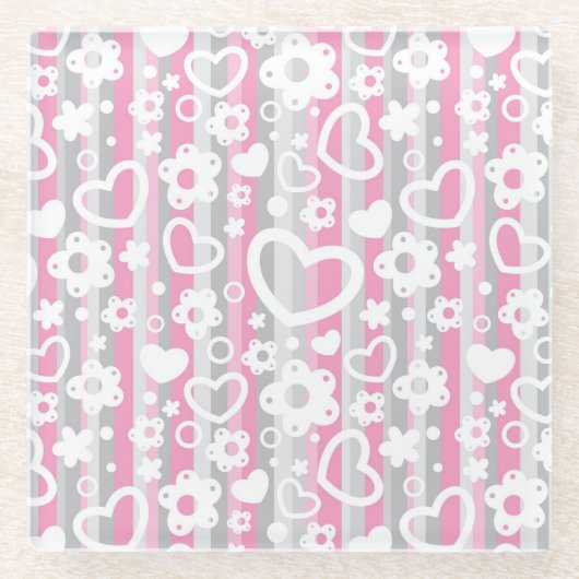 Patroon met hart en bloemen glazen onderzetter (Voorkant)