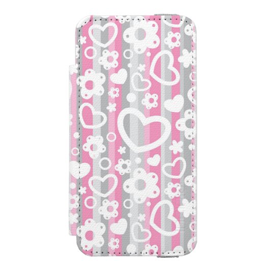 Patroon met hart en bloemen incipio iPhone portemonnee hoesje (Voorkant Agenda)