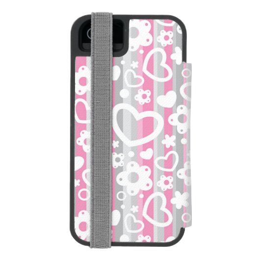 Patroon met hart en bloemen incipio iPhone portemonnee hoesje (Agenda Achterkant)