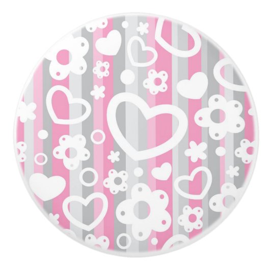 Patroon met hart en bloemen keramische knop (Voorkant)